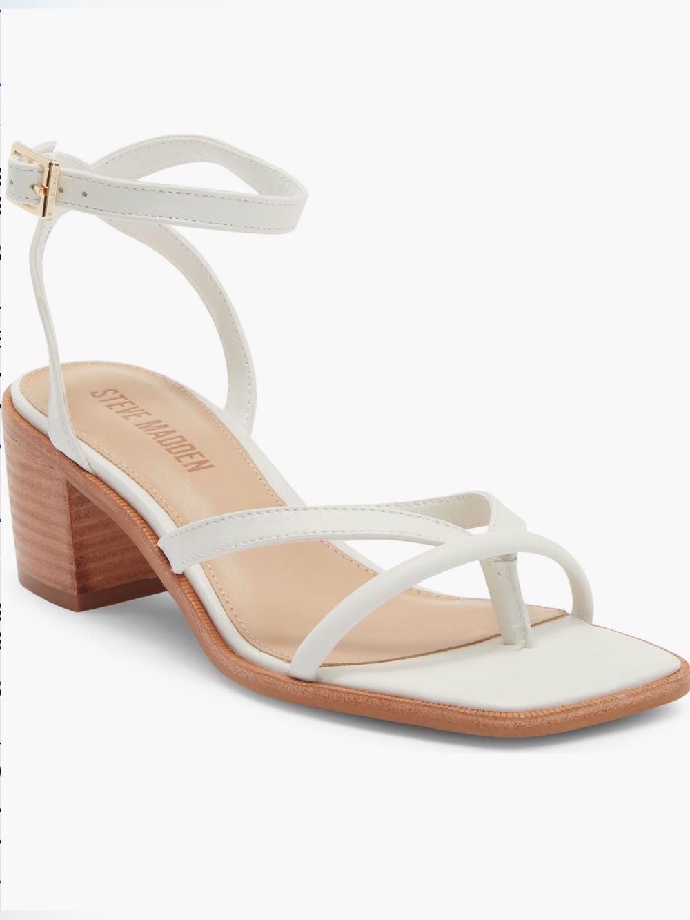 Steve Madden White Leather Ankle-Strap Block Heel Sandal